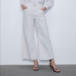 Zara Cropped Wide-Leg White Jeans
